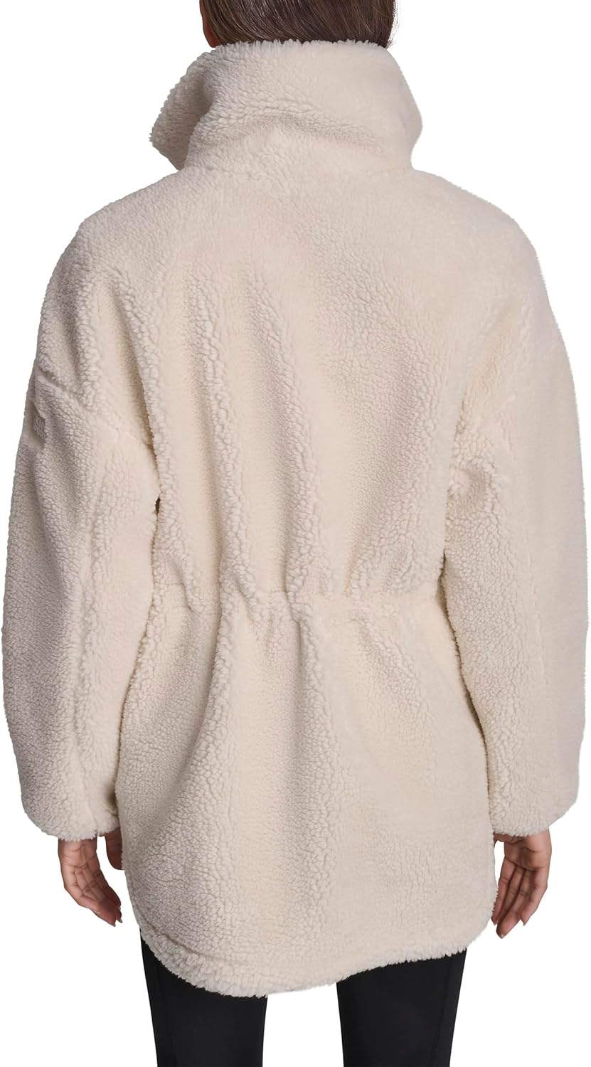 DKNY womens Sherpa Mock Neck Curved Hem Jacket - Image 3