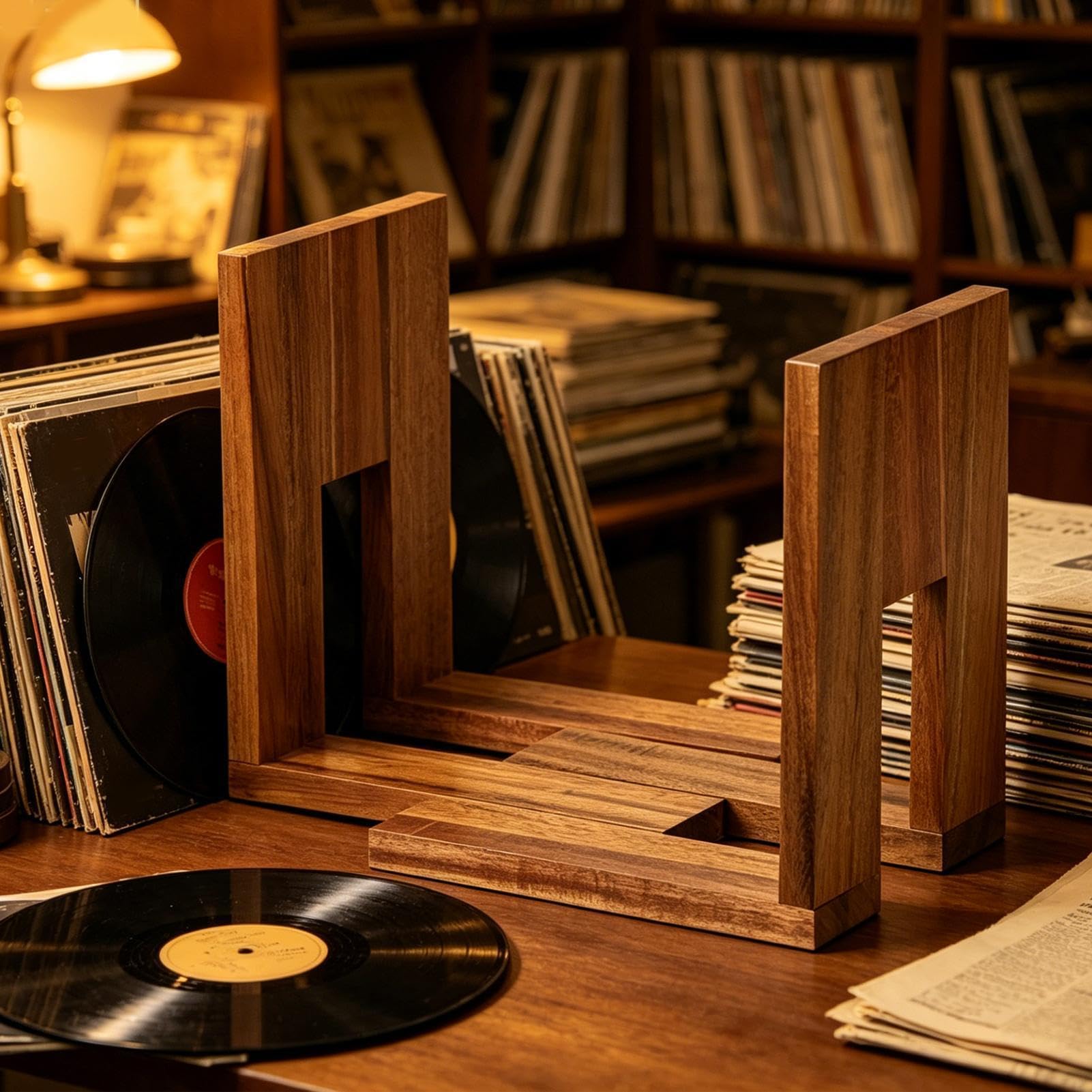Generisch Estantería de placa - Organizador de madera extensible ajustable | Soporte para álbum de presentación de discos | Para escritorio, mesa, armario, salón, dormitorio, libros, revistas