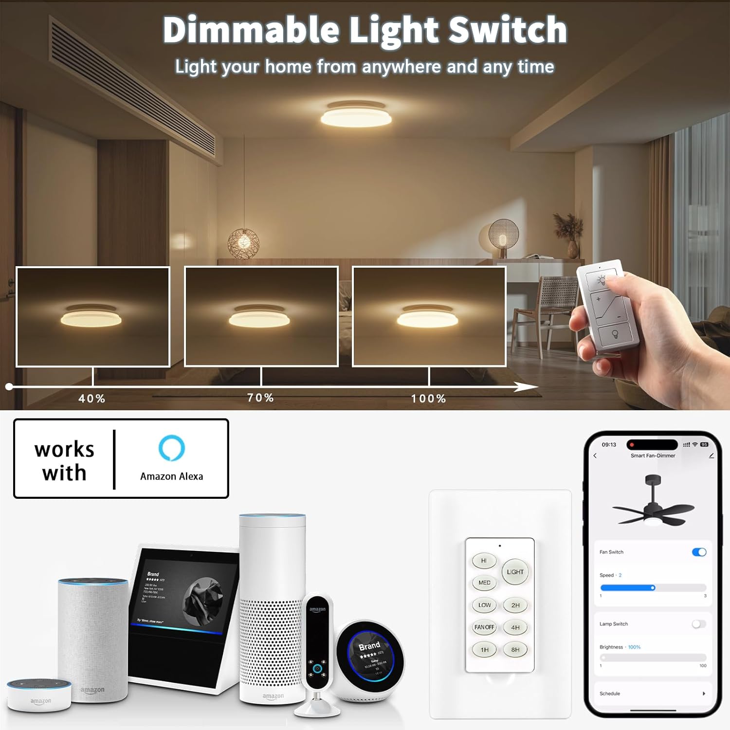 Smart WiFi Ceiling Fan Remote Control Kit, Dimmable Replace for Hampton Bay, Compatible with Alexa Google, No Hub Required WiFi Version