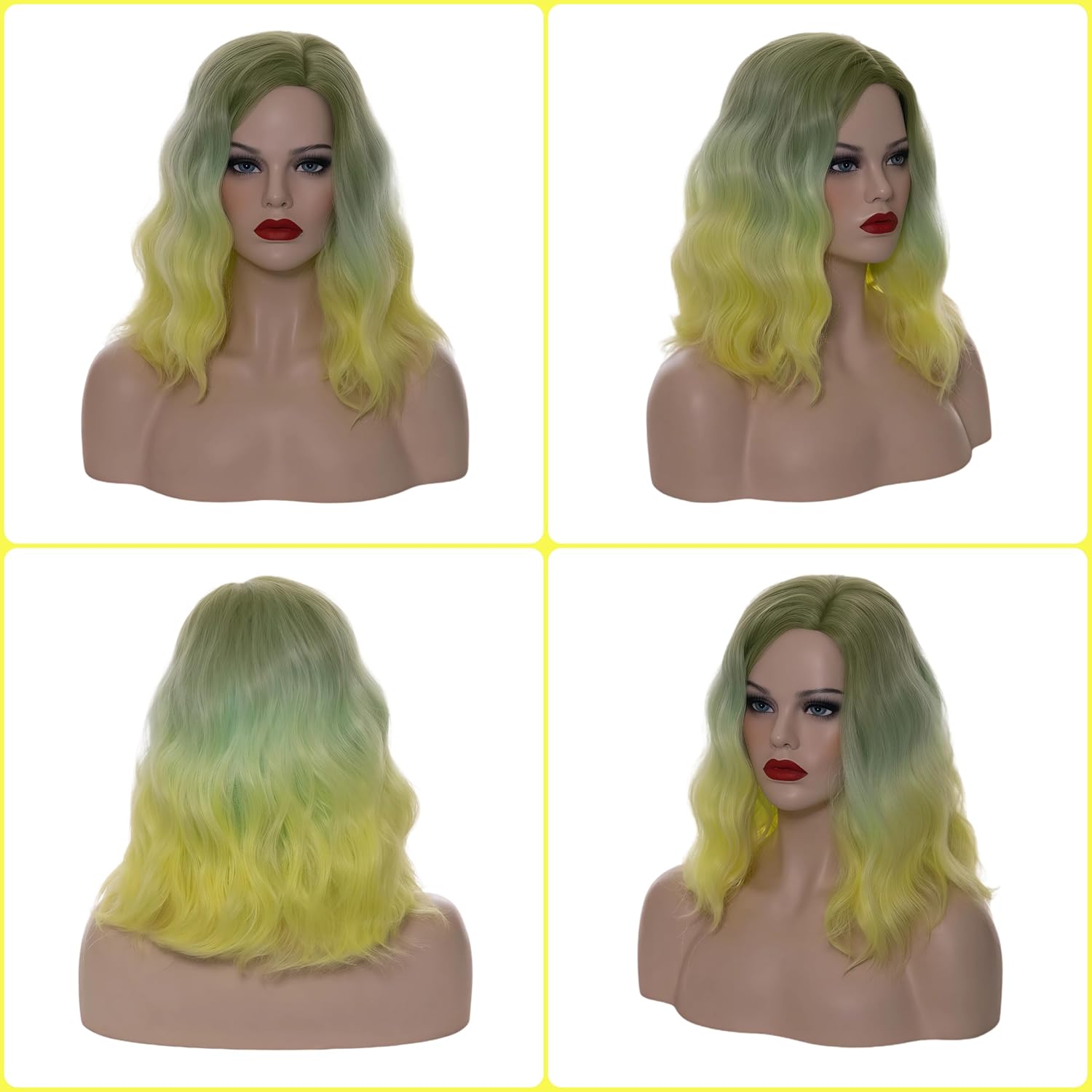 Cying Lin Short Bob Wavy Curly Wig Ombre Yellow Wig For Women Cosplay Halloween Wigs Heat Resistant Bob Party Wig Include Wig Cap (Ombre Yellow)