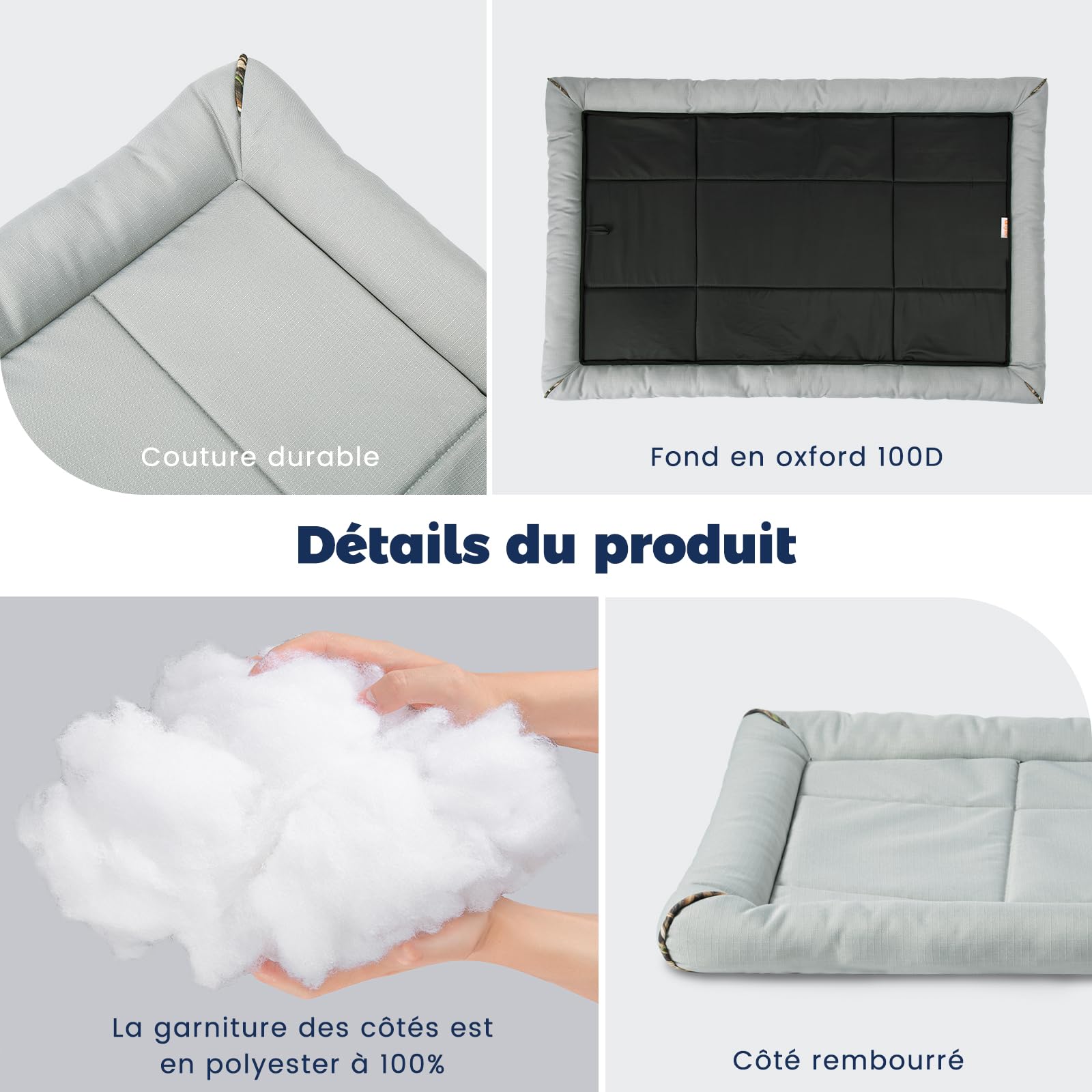 Miguel Lit Imperméable pour Chien d'Extérieur pour Cage en Métal Oxford Chien Tapis pour Animaux en Résistant à l'eau Durable Chiot Lit Facile à Nettoyer Intérieurs Extérieurs 91cm/36in Gris Clair