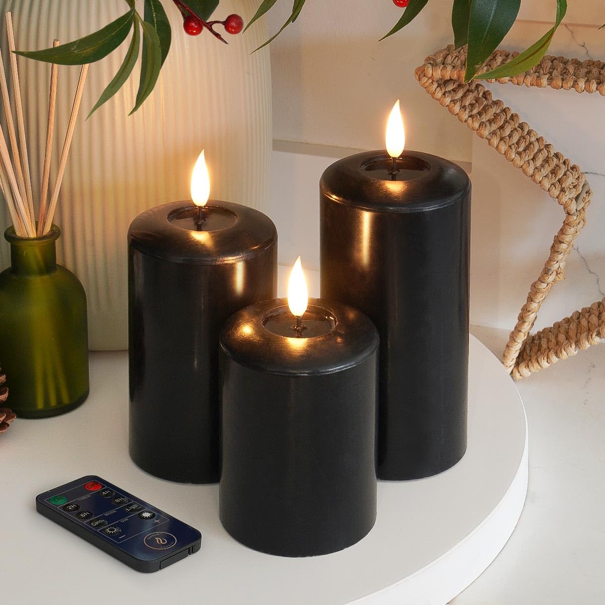 Ember Candles Black Ember Candles™ 10Cm, 12.5Cm & 15Cm Signature Led Indoor Flickering Battery Candles – 100% Real Wax, Ultra-Realistic, Flameless, Hand-Poured Design, 6-Hour Timer (With Remote Control)