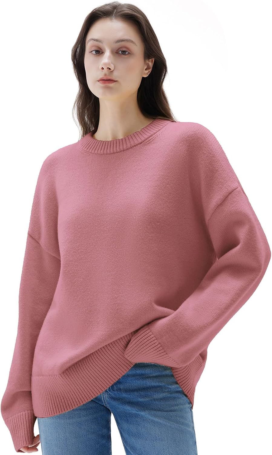SUUKSESS Women Cashmere Blend Oversized Crew Neck Long Sleeve Pullover Sweaters