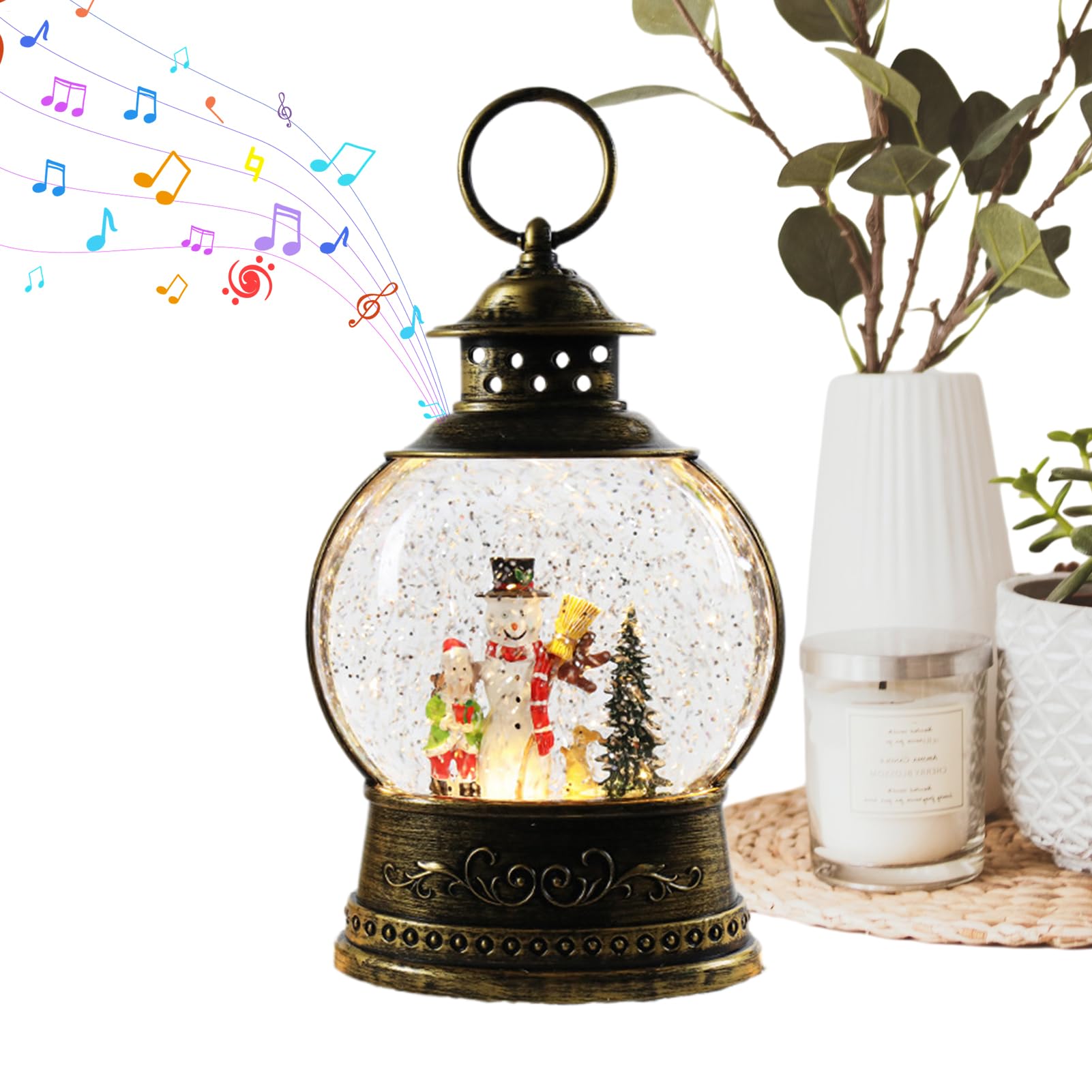 Globo Di Neve Musicale Natalizio Decorazione per le Feste a Batteria e USB | Musicale Trasparente Con Acqua Decorazione Natalizia Interni Esterni Feste Famiglia Camera Soggiorno Caminetto