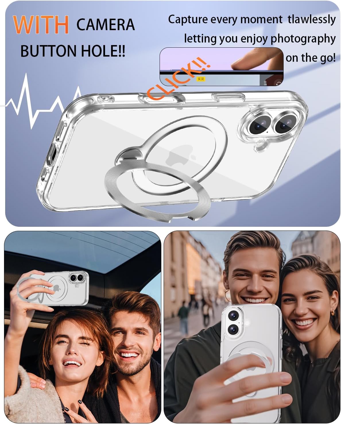 for iPhone 17 Case Clear with 360°Spin Magnetic Stand,Compatible with MagSafe, Military-Grade Slim Protective Cover Kickstand & Ring Holder,Transparent 6.3"