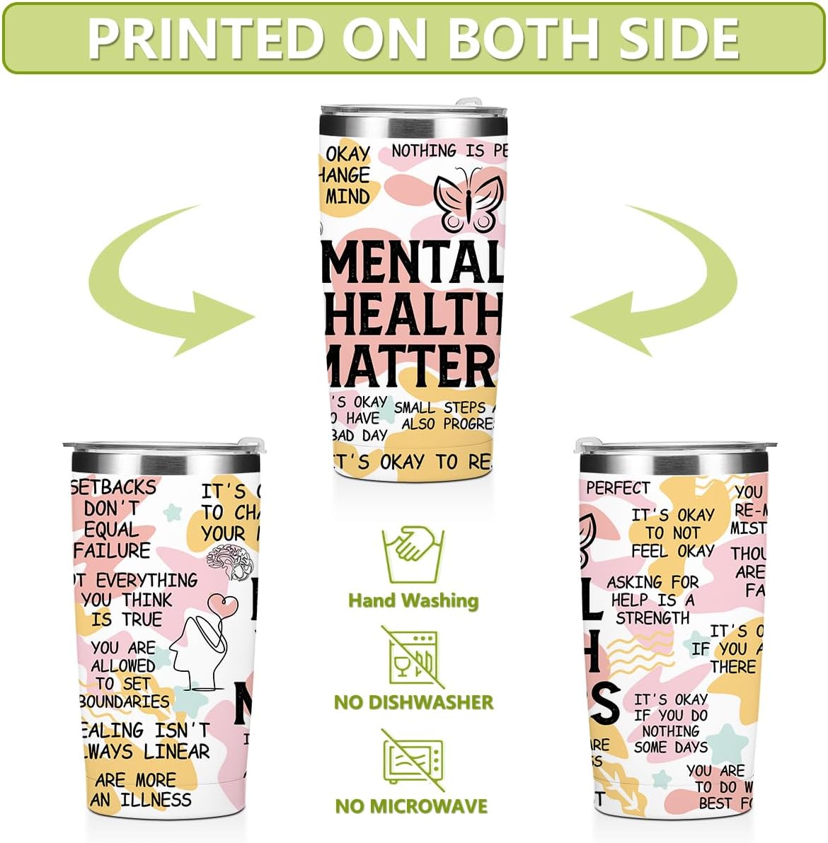 Mental Health 20 oz Tumbler Travel Cup, Positive Quotes Mental Health Gifts Coffee Tumbler with Lid Insulated Tumblers, Coffee Cups for Cold Hot Drinks Therapist Gifts for Mom Besties Women - Image 3