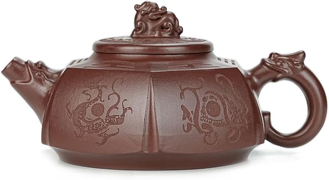 Zisha Teapot, Chinese Yixing Clay Handmade Tea Pot 9.8 Oz, Infuse Brew Kung Fu Loose Leaf Tea Maker BaGua,Zini Purple Clay