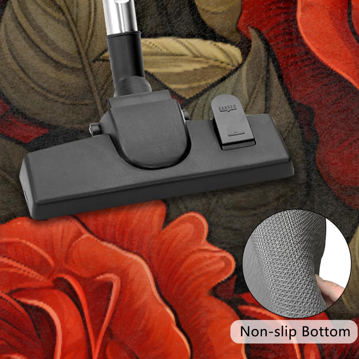 Valentine's Day Red Rose Leaf Half Round Door Mat Non-Slip Welcome Entryway Soft Area Rug Absorbent Bathroom Rugs Wear Resistant Indoor Kitchen Mats 24 x 36 in for Home Deck Patio Garage