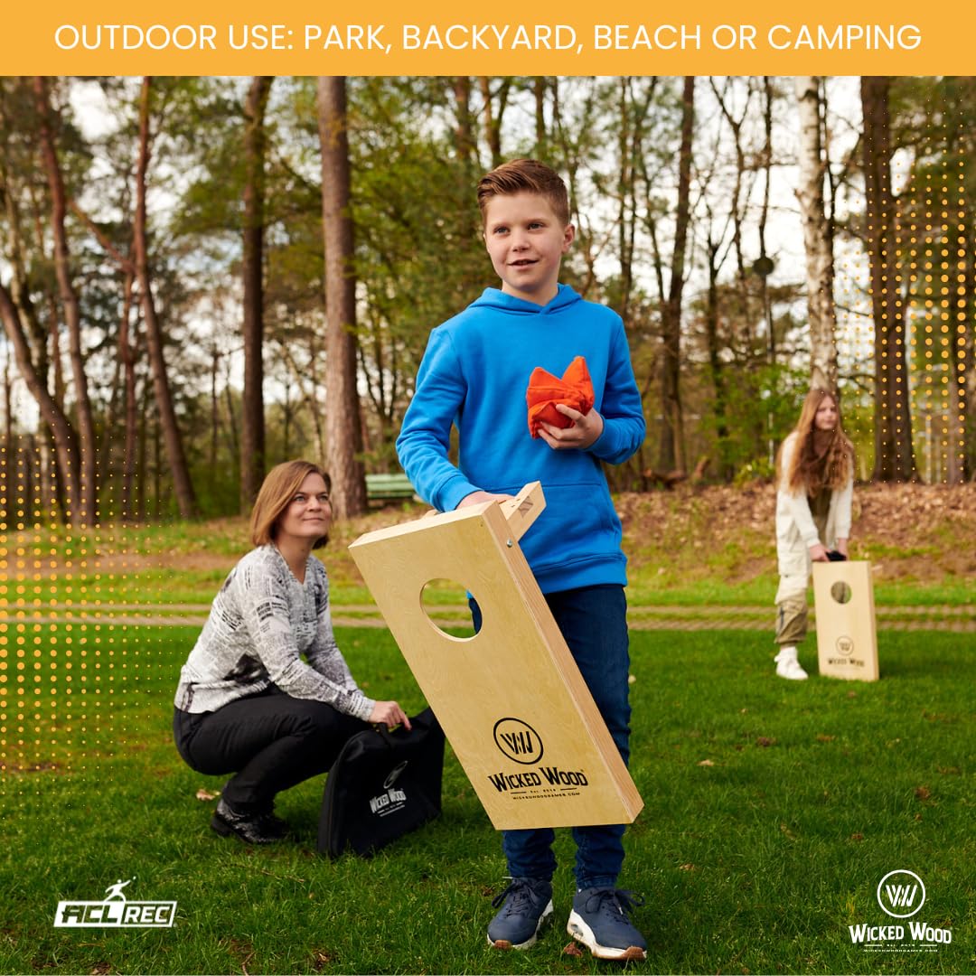 Cornhole Set Mini - Wicked Wood - 60x30cm - Inklusive Säckchen und Tragetasche