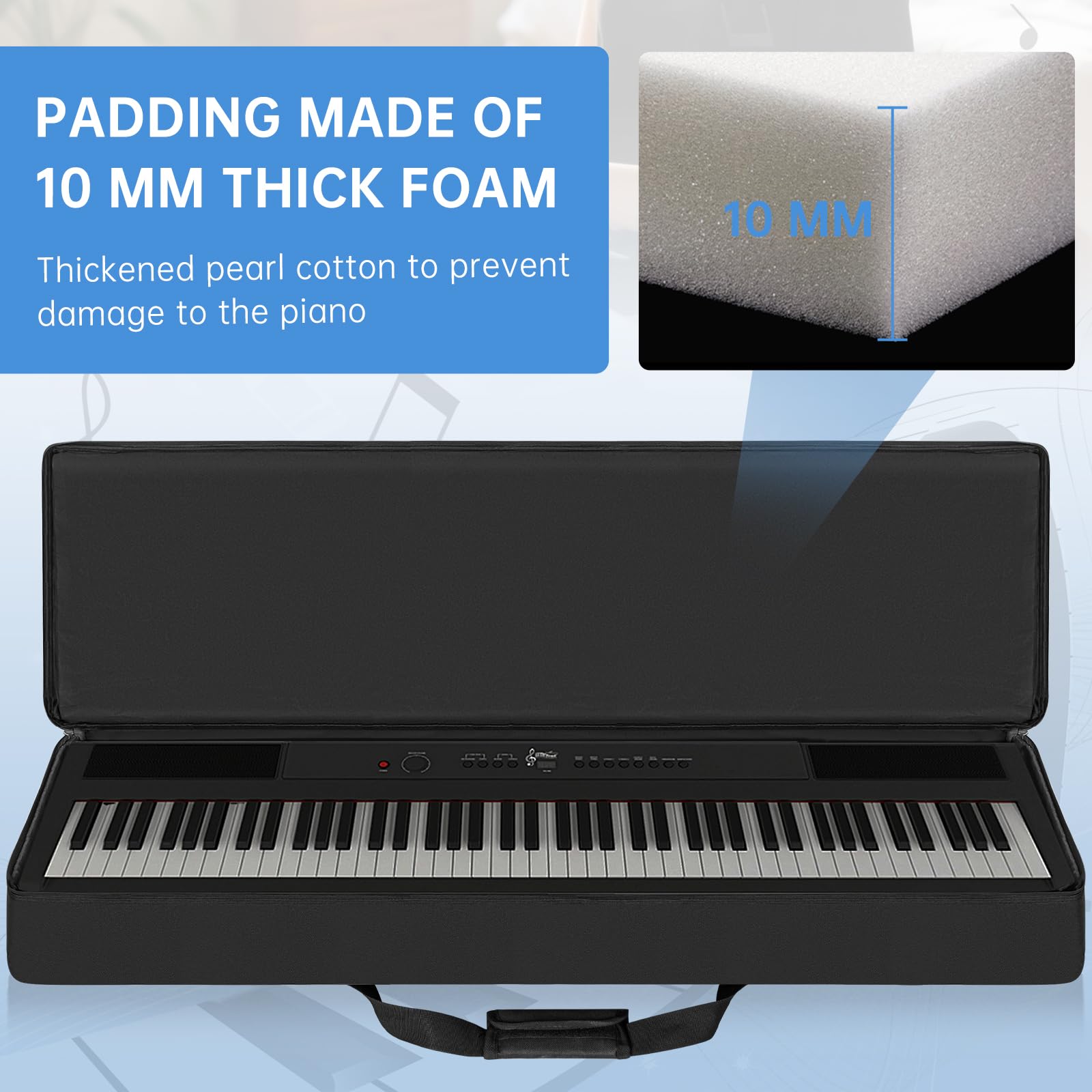 OUUTMEE Borsa per Tastiera - Custodia per Tastiera, Resistente Custodia per Pianoforte in Oxford 600D con Imbottitura da 10mm, Tasca Frontale e Doppia Tracolla - Copertura Protettiva per Pianoforte