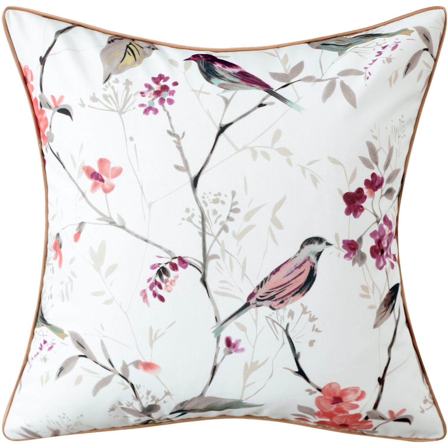 VOGOL Pack of 1 Cushion Covers 45 x 45 cm, Square Faux Linen Pillowcase with Purple Bird Pattern, Decorative Throw Pillow Cases for Sofa Bed Chair
