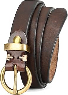 SANSTHS Women's Genuine Leather Skinny Belt with Gold Buckle
