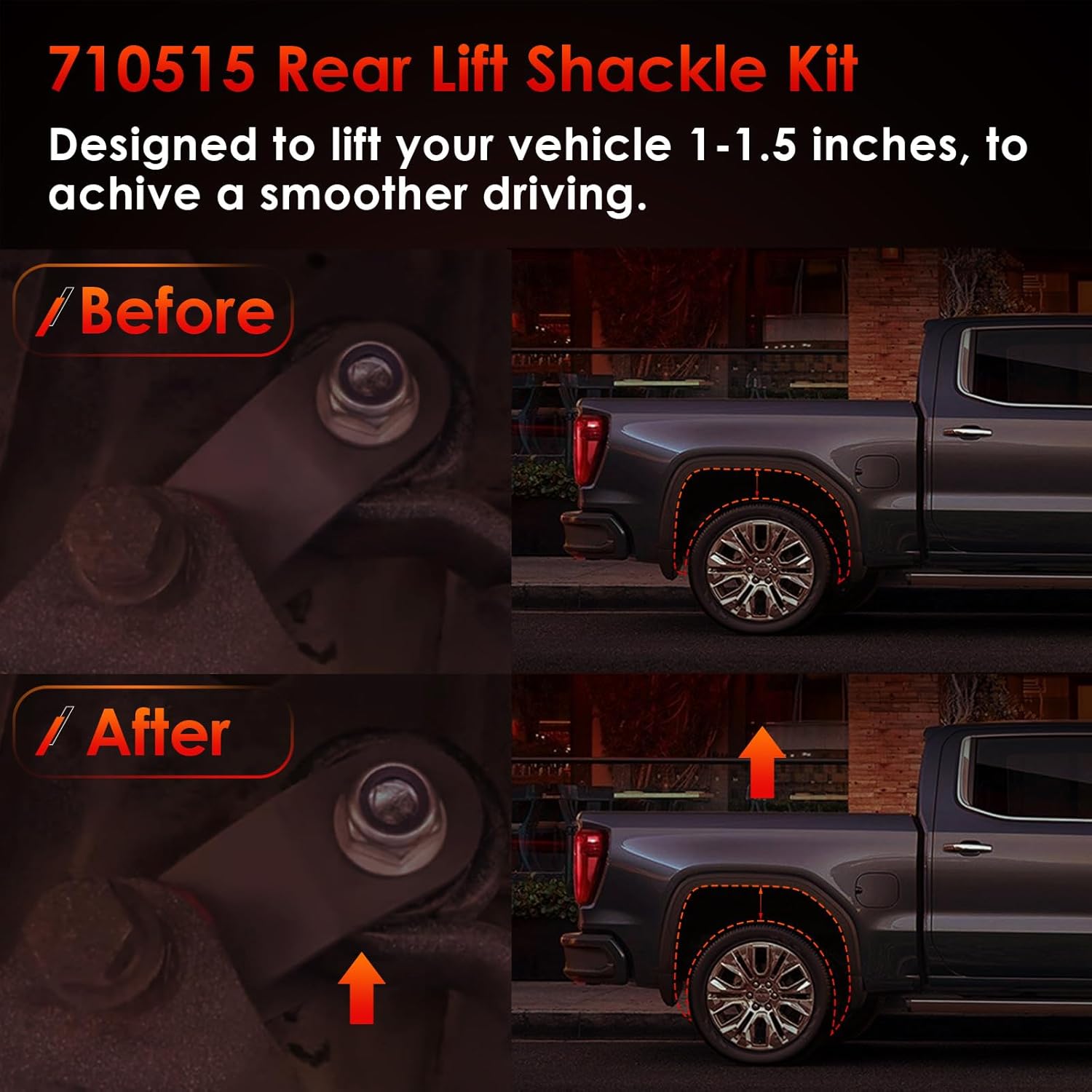 Lift Shackle Kit, 1-1.5" Rear Lift, Fits Silverado & Sierra 1988-2018 Chevy & GMC 1500 2wd 4wd Truck, Suspension Leaf Shackles, Replaces# 710515