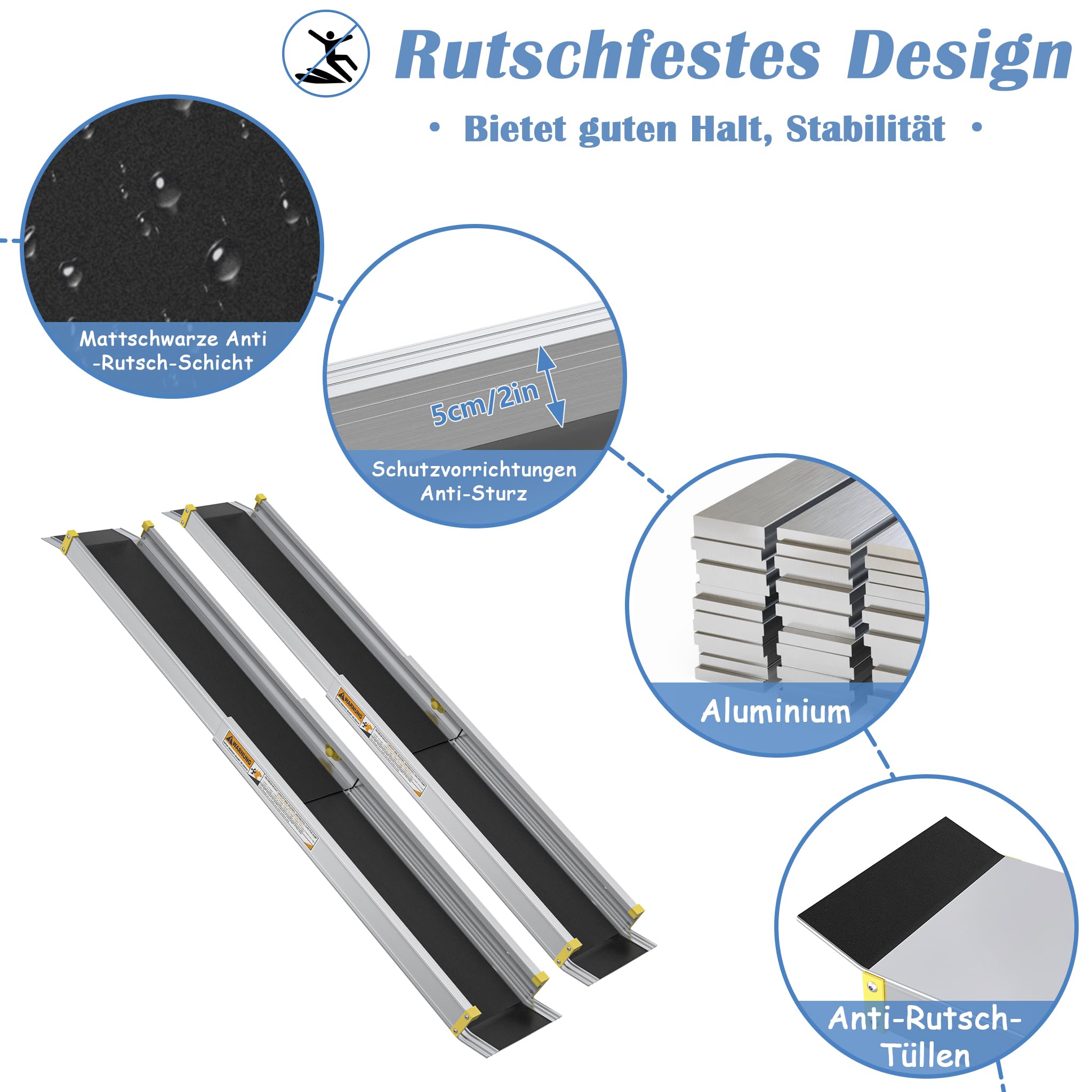 NAIZY Rampa telescópica para silla de ruedas, 121-213 cm, aluminio, con bolsa de almacenamiento, portátil, antideslizante, 15 cm de ancho, máx. 300 kg