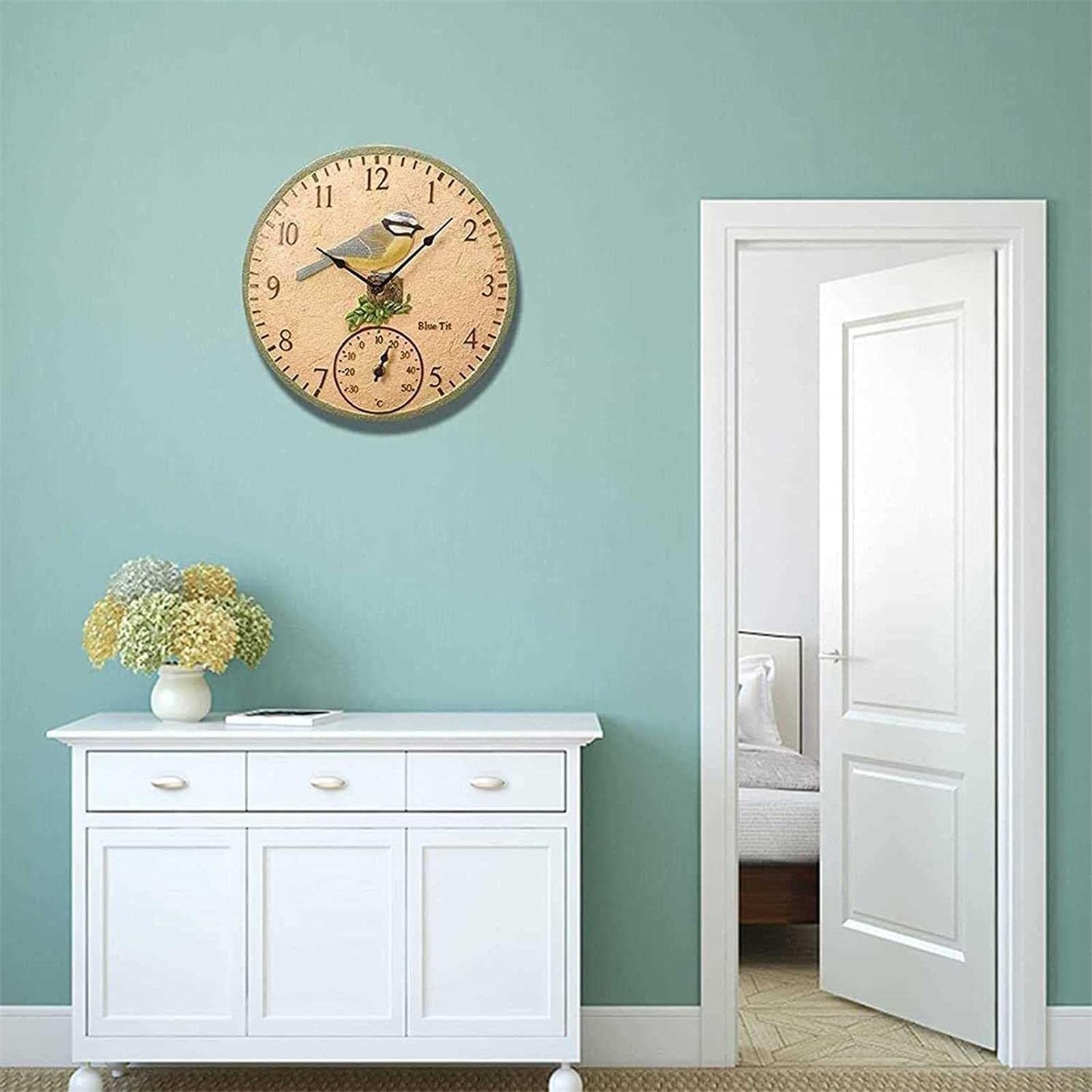 Waterproof Wall Clock?Outdoor Thermometer Clock?Indoor Outdoor Thermometer Clock, Wall-Mounted Thermometer Clock For Patio Garden Yard Garden 12 Inch