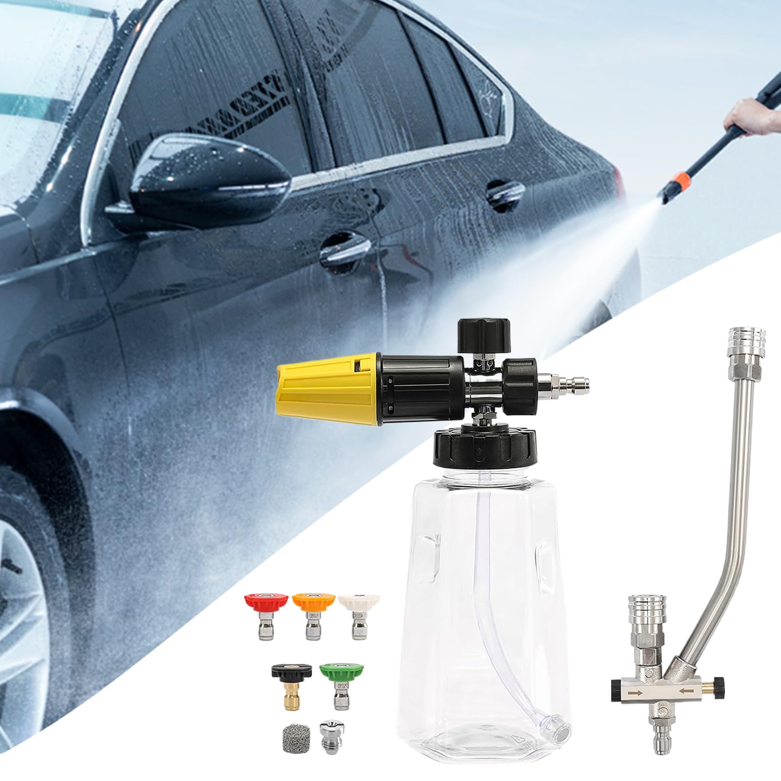 Cañón Espuma para Lavado Coches Productos Detailing con 5 Boquillas | Cañón De Espuma Para Manguera Productos Entrada, Terraza, Casa, Autocaravana, Patio Y Granja