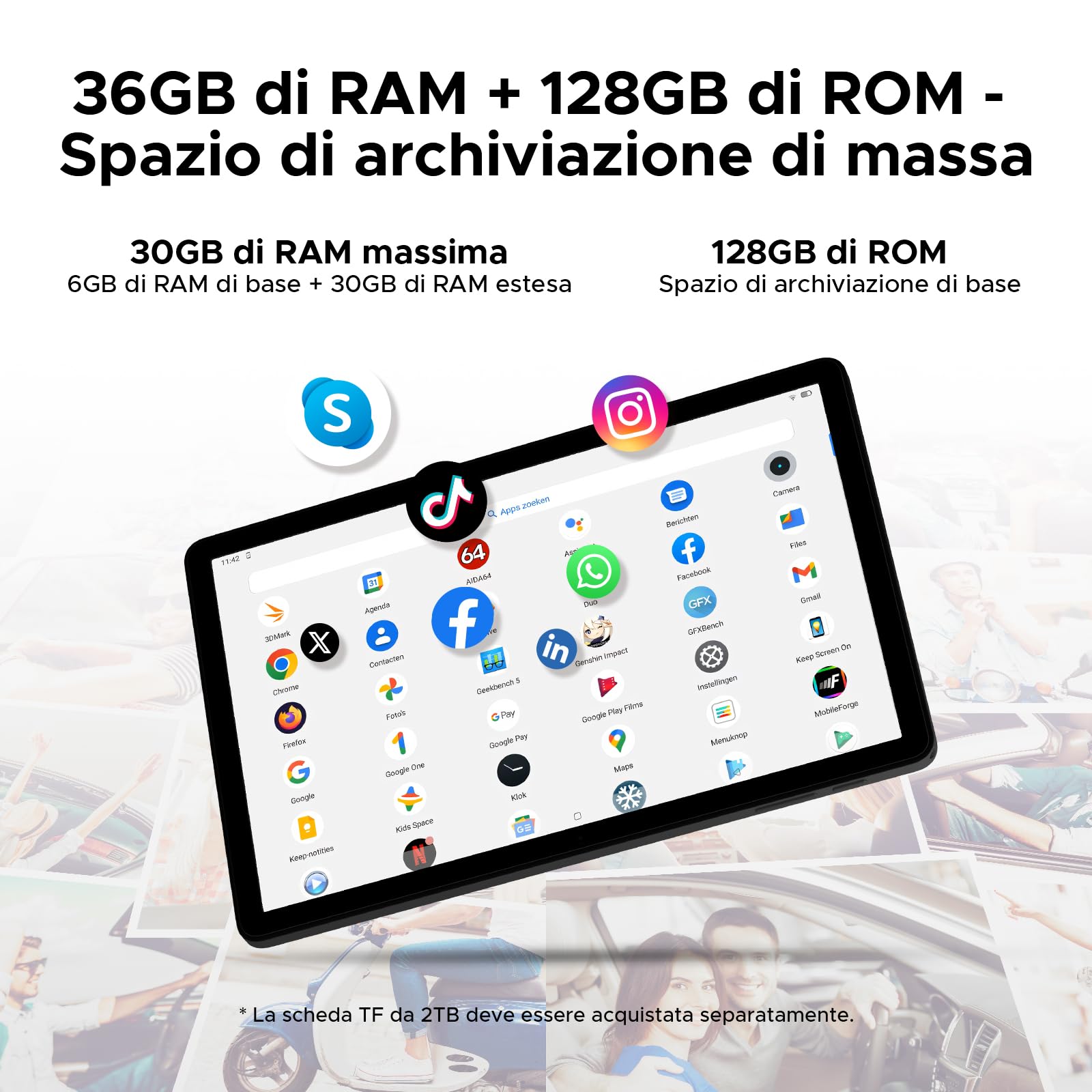 Tab A9 Pro+ Android 16 Tablet 11 Pollici Gemini AI, 36GB RAM +128GB ROM (2TB TF) 8580mAh Gaming Tablet Unisoc T7200 Octa-Core 13MP+5MP Tablets PC WIFI 5/ WidevineL1/GPS/Face ID/OTG, Nero