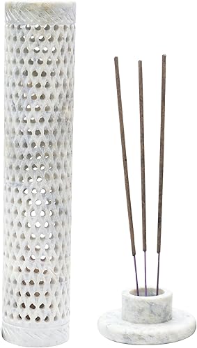 Miniatura 7 de Crocon Quemador de incienso de mármol negro con forma redonda, diseño de símbolo de árbol de la vida, soporte para velas, decorativo para el hogar y