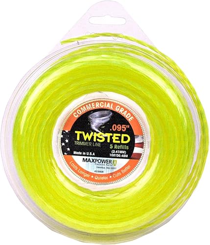 MaxPower 338808 Línea de recortadora torcida prémium de 0.095 pulgadas, longitud de 100 pies, color amarillo