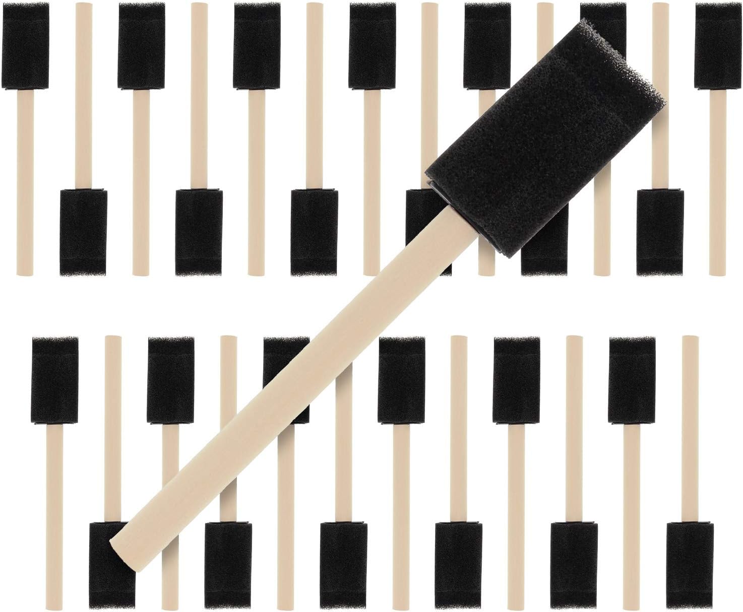 US Art Supply 1 inch Foam Sponge Wood Handle Paint Brush Set (Value Pack of 25) - Lightweight, Durable and Great for Acrylics, Stains, Varnishes, Crafts, Art