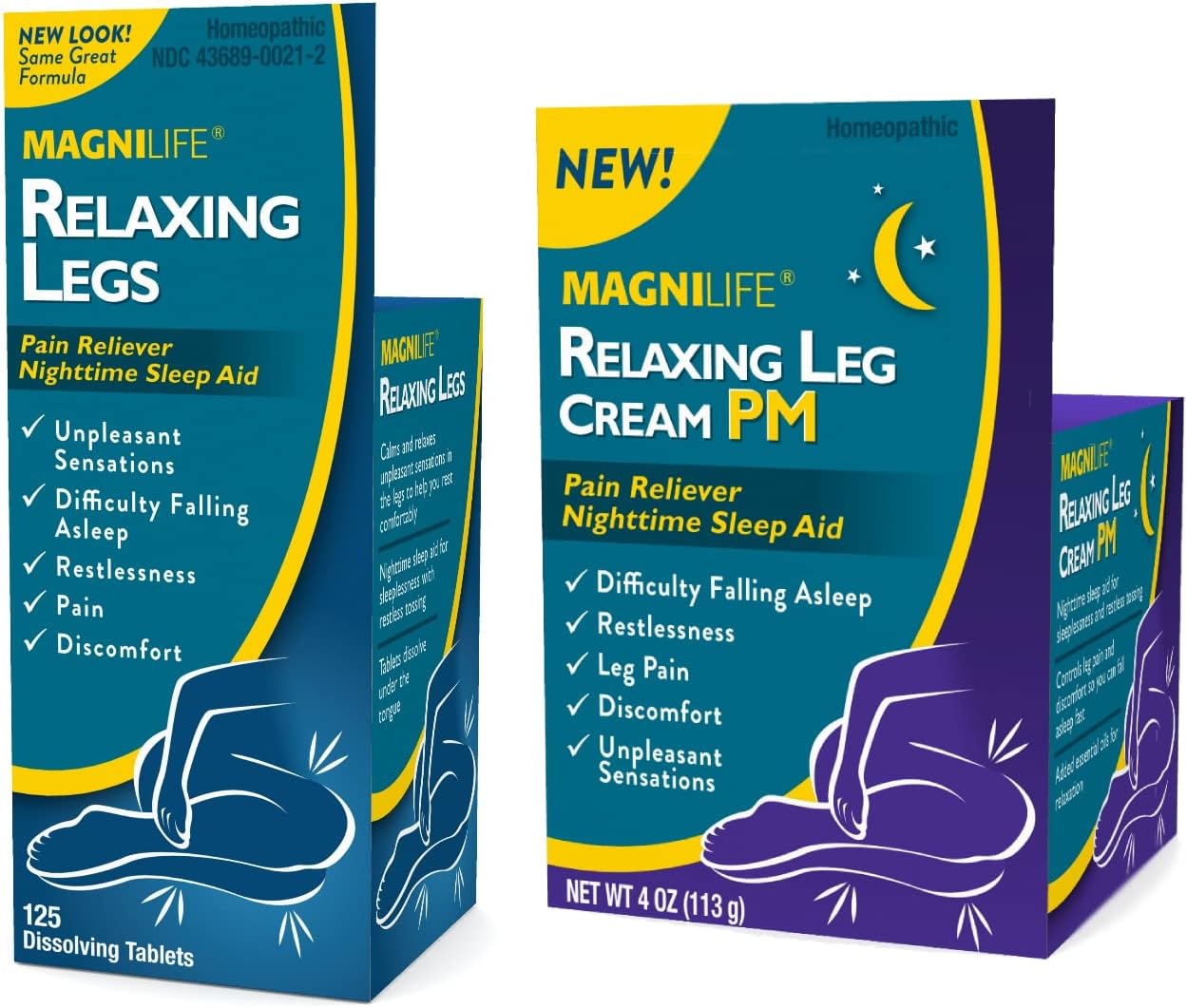 Relaxing Legs 125 Count Quick Dissolve Tablets Relaxing Leg Cream PM 4oz Jar Restless Legs