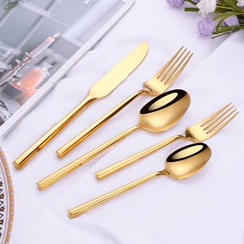 Luxury gold flatware set for 18 stainless steel cutlery set exquisite tableware set for kitchen include fork spoon knife dishwasher safe gift box packaging 90pcs, silvery