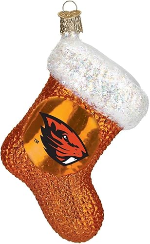 Old World Christmas Adornos Oregon State University Beavers Adornos soplados de vidrio para árbol de Navidad, calcetín