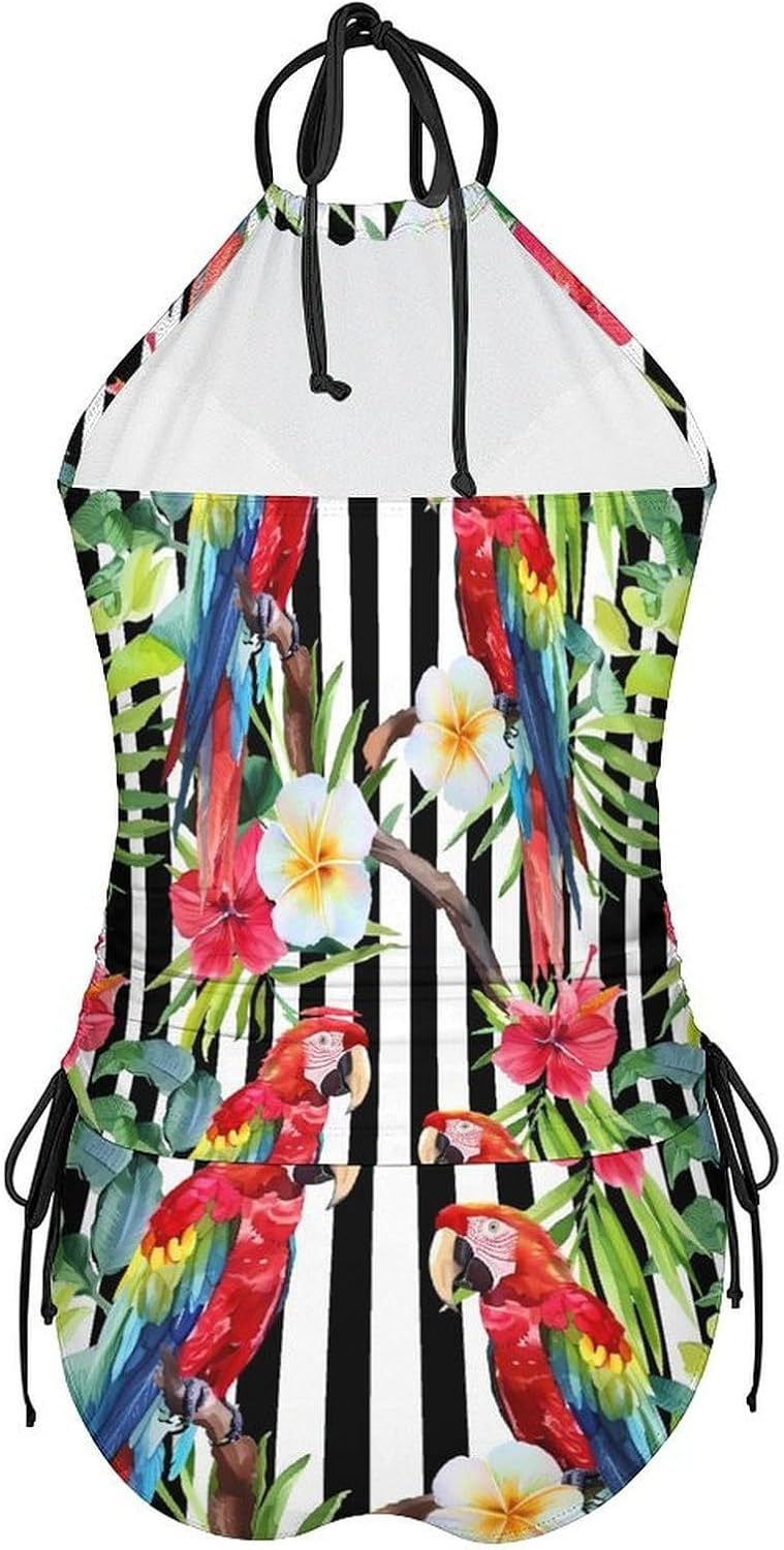 Macaw Parrot Flowers Novelty Women's Swimwear Set 2 Pcs Tankini String Swimsuits Bathing Suits