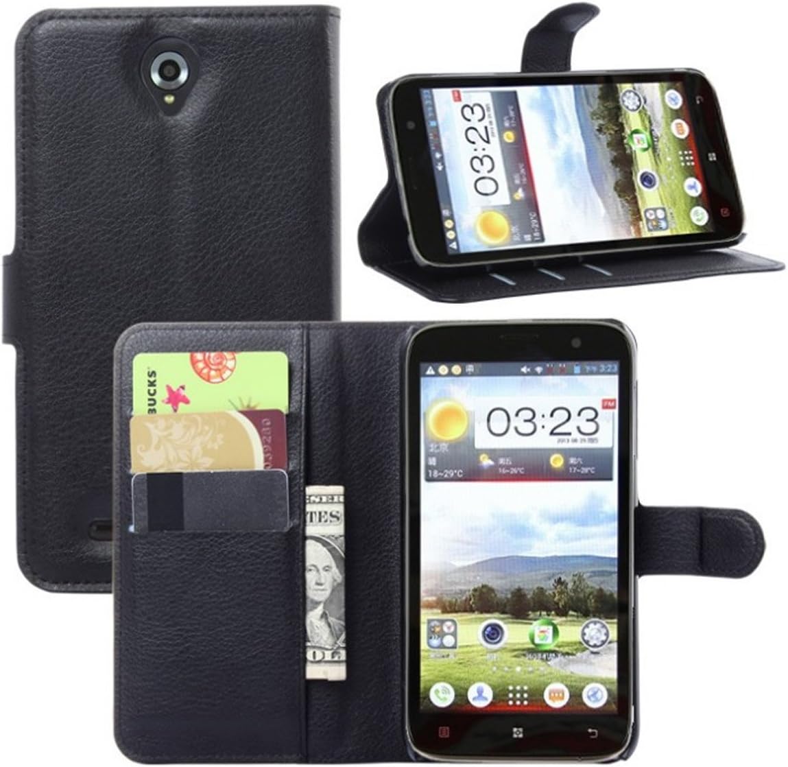 Premium Soft PU Leather [ Wallet & Flip ] Case Cover for Lenovo A850 (Black)