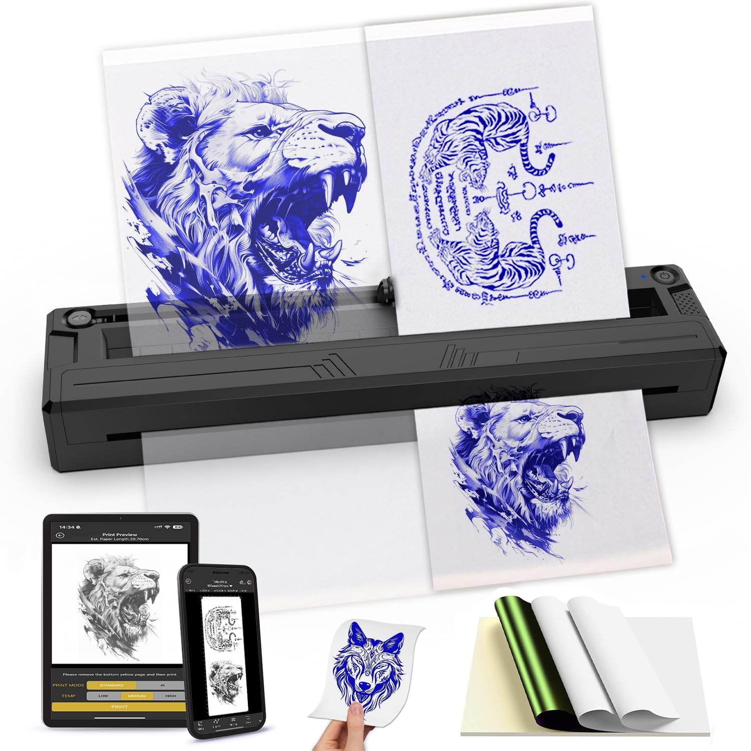 Tattoo Gizmo Stencil Wireless Tattoo Printer M8 | Portable Thermal Stencil Printer | Bluetooth & USB | High-Speed Thermal Printing | Compatible with Android, iOS, Laptop |Tattoo Artist Equipment-Black