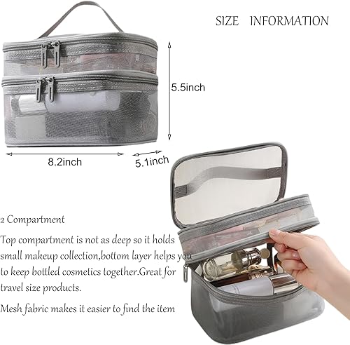 Miniatura 2 de FAYYGYH Bolsa organizadora de maquillaje grande de doble capa, estuche cosmético de viaje, Negro -, Adorable