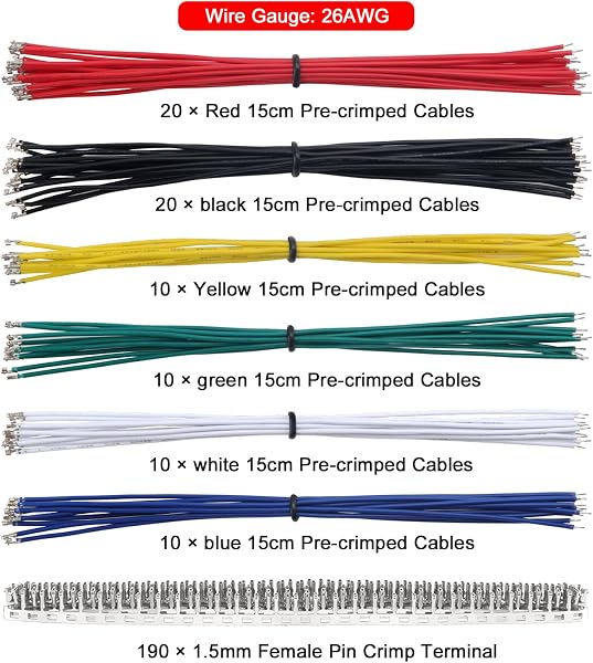Lyeteung 420 Stück JST-ZH 2/3/4/5/6 Pin Gehäuse Adapter Kit - Stecker und Buchse Mit 26 AWG Vorgekräuseltem Kabeldraht und Pin-Crimpklemme (1.5mm, Einfach) - 3