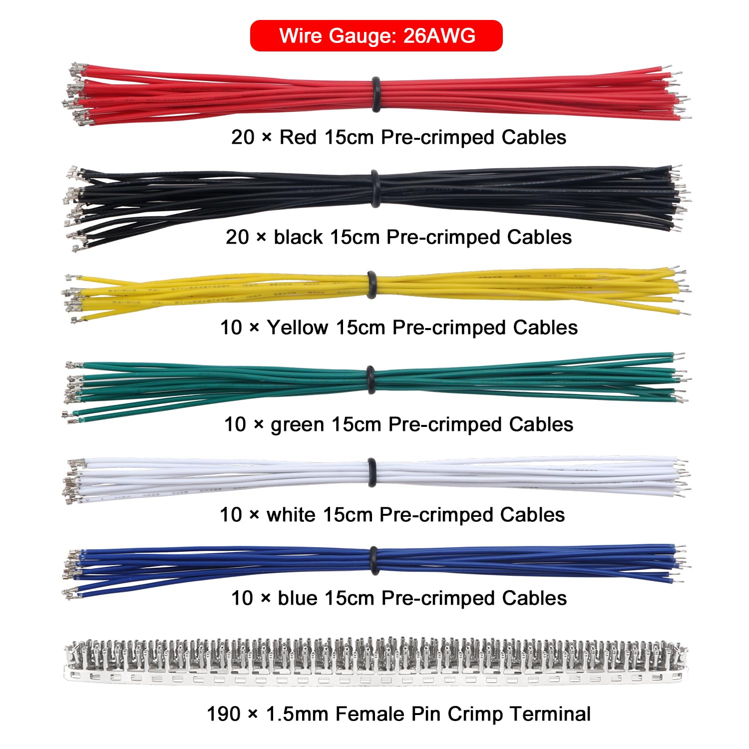 Lyeteung 420 Stück JST-ZH 2/3/4/5/6 Pin Gehäuse Adapter Kit - Stecker und Buchse Mit 26 AWG Vorgekräuseltem Kabeldraht und Pin-Crimpklemme (1.5mm, Einfach) - 4