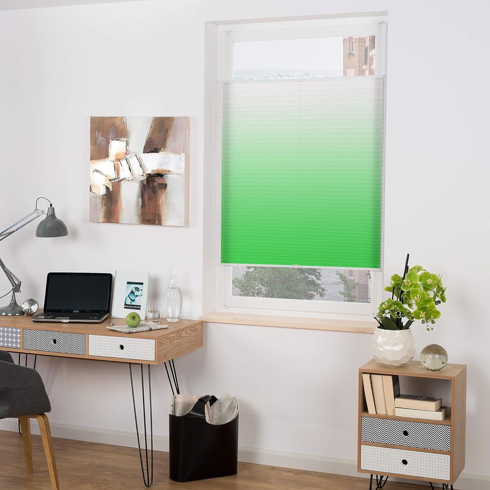 Store Plissé Klemmfix 95 x 160 cm Stores pour Fenêtres, Store Plissé Lumière Naturelle sur Mesure pour Toutes Les fenêtres intérieures pour Fenêtres Et Portes, Vert