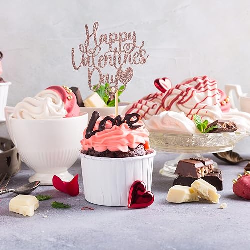 Miniatura 4 de Paquete de 24 adornos para magdalenas con purpurina para el día de San Valentín, dulces y amores, para bodas, compromisos, día de San Valentín,