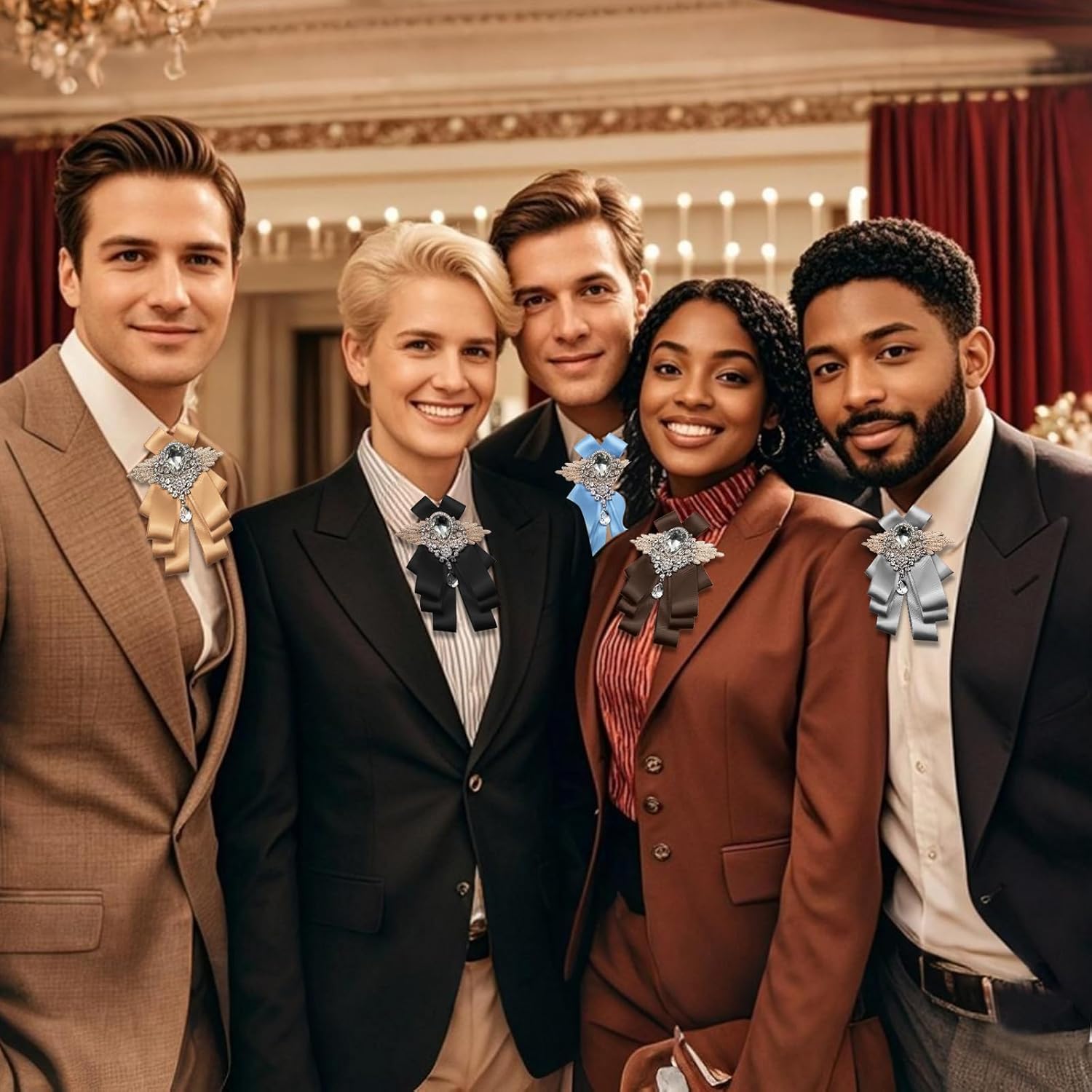 Sparkle Bow Ties for Men and Women Big Rhinestone Bow Tie Satin Ribbon Bowtie for Suit Tuxedo Evening Party - Image 4