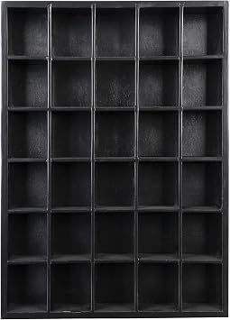 GSM Brands Shot Glass Display Case Holds Set of 30 Black Wood Glasses 16.7 x 12.2 - Each Opening Dimension 2.52 x 2.13