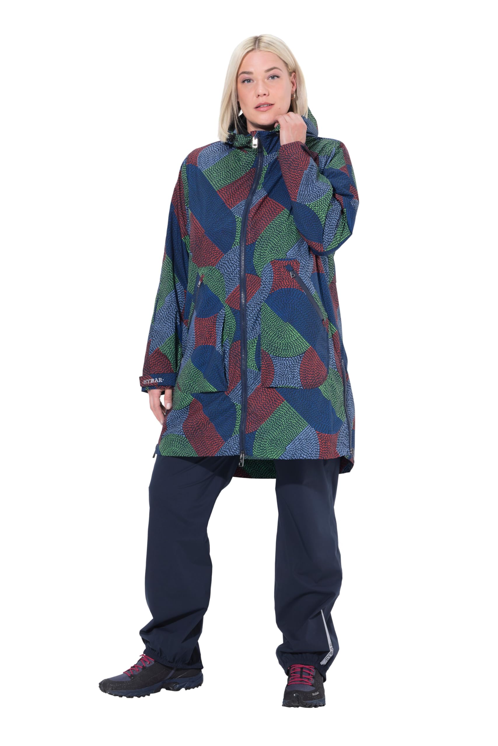 Ulla Popken Damen große Größen Übergrößen Plus Size Regenmantel, wasserdicht, A-Linie, Seiten-Zipper, Kapuze 842871