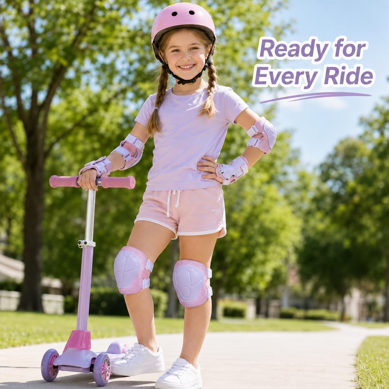 Kids Protective Gear Set, Knee and Elbow Pads with Wrist Guards for Kids 5-9 Years, Upgraded Durable Safety Gear Set for Cycling, Bike, Toddler to Youth, CPSIA Compliance (Crisp White)