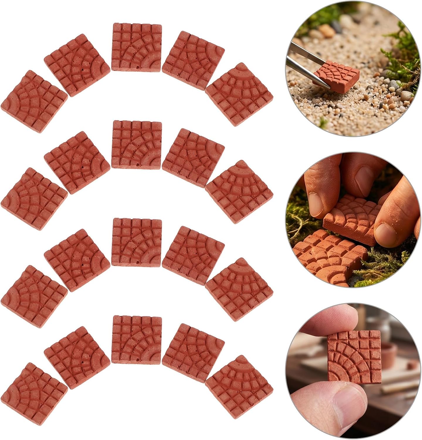 VOSAREA 20pcs Dollhouse Miniature Paving Stones, Clay Floor Tiles for Dollhouse, Fairy Garden, Tabletop Terrain, Model Building, School Project Use