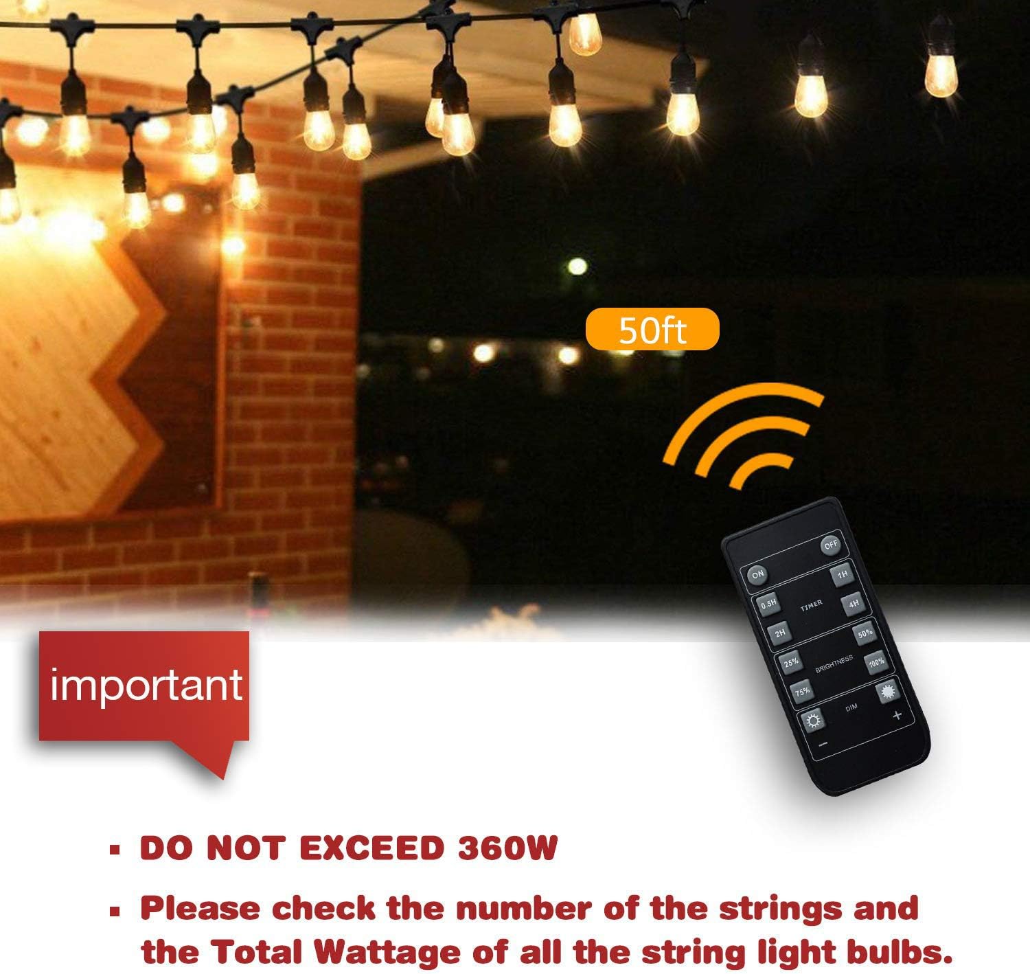SUNTHIN 360 Watts Outdoor String Lights Dimmer Wireless Remote Control Dimmer Switch 50Ft Distance Plug in Dimmer Stepless Dimming and Auto Off Switch Timer for Incandescent or Led Patio Lights