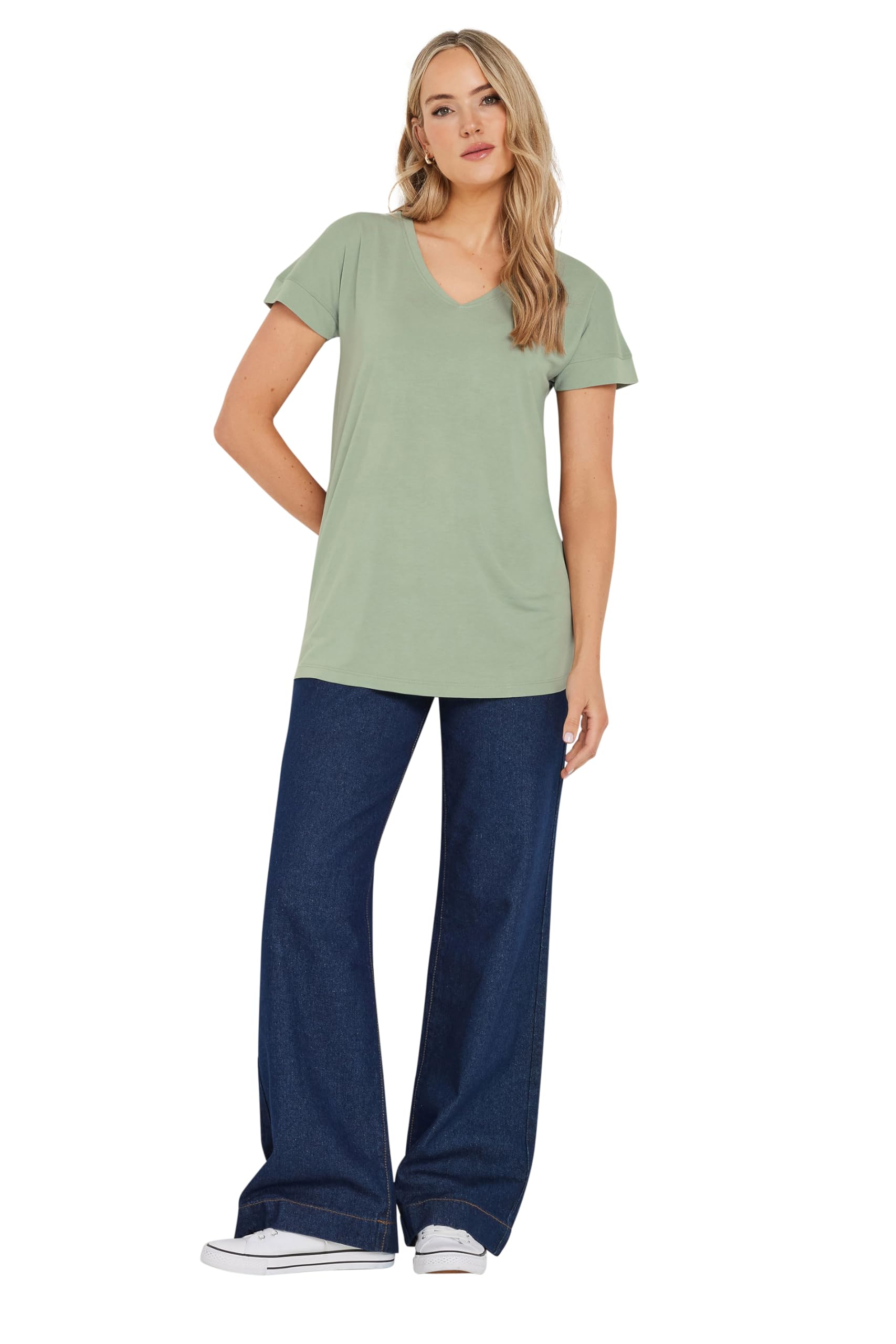 Long Tall Sally - LTS Premium Tall Sage Green V-Neck Modal T-Shirts - Women's