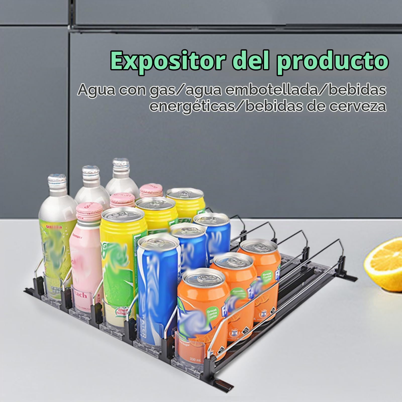 Organizador De Refrigerador Con Dispensador Automático Para Latas De Bebidas - Soporte Con Empujador Automático - Estante Para Cocina