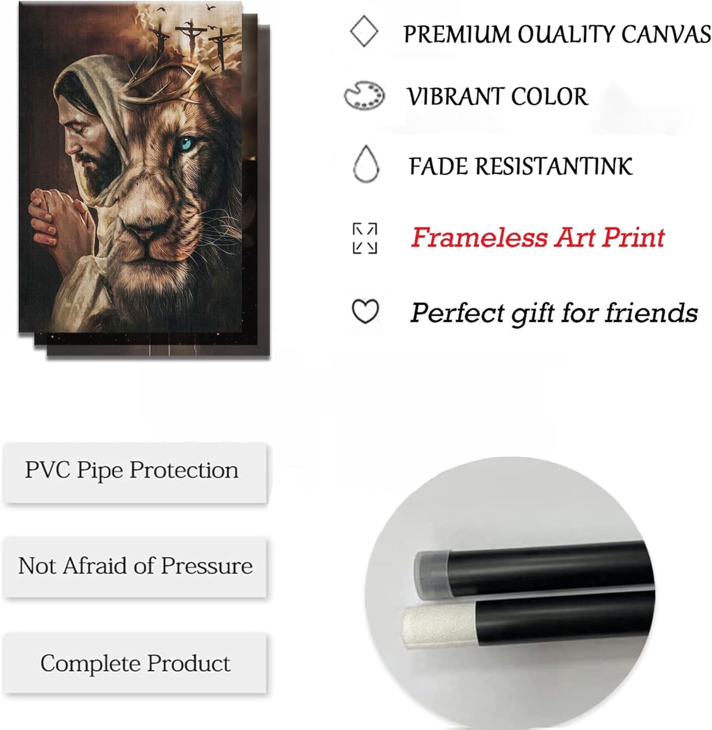 HOYXHKMT 3Pcs Jesus Wall Art Jesus Lion Posters Pictures Christian Peace Dove Canvas Wall Decor Bible Cross Painting Prints for Room Religious Churches Decor Unframed