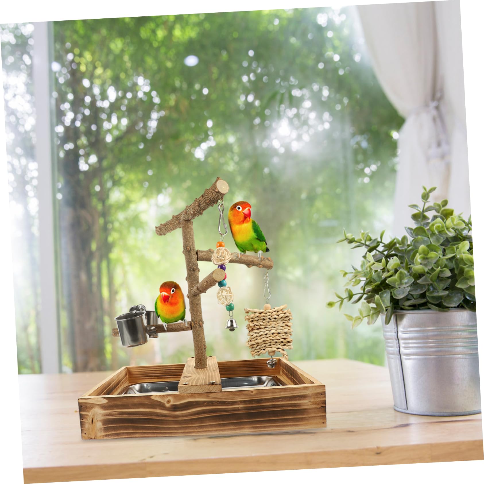 TOYANDONA Soporte de Madera para Periquitos y Juguete para Aves Accesorios de Jaula para Mascotas Estación de y Resistente