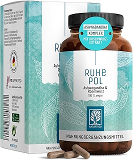 NATURTREU® Ruhepol - Ashwagandha Kapseln hochdosiert - 120 vegane Kapseln - 500 mg Ashwagandha pro Tag - Ashwagandha Komplex mit Rosenwurz-Extrakt - ohne unerwünschte Zusatzstoffe - laborgeprüft
