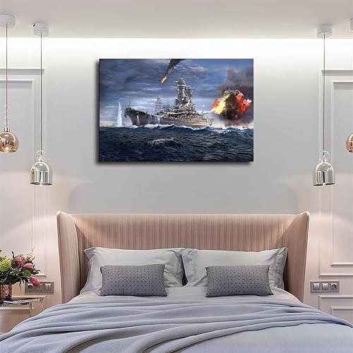 Miniatura 4 de Póster de batalla naval Yamato de buques de guerra militares, arte decorativo, impresión en lienzo para habitación, baño, dormitorio, sala de estar