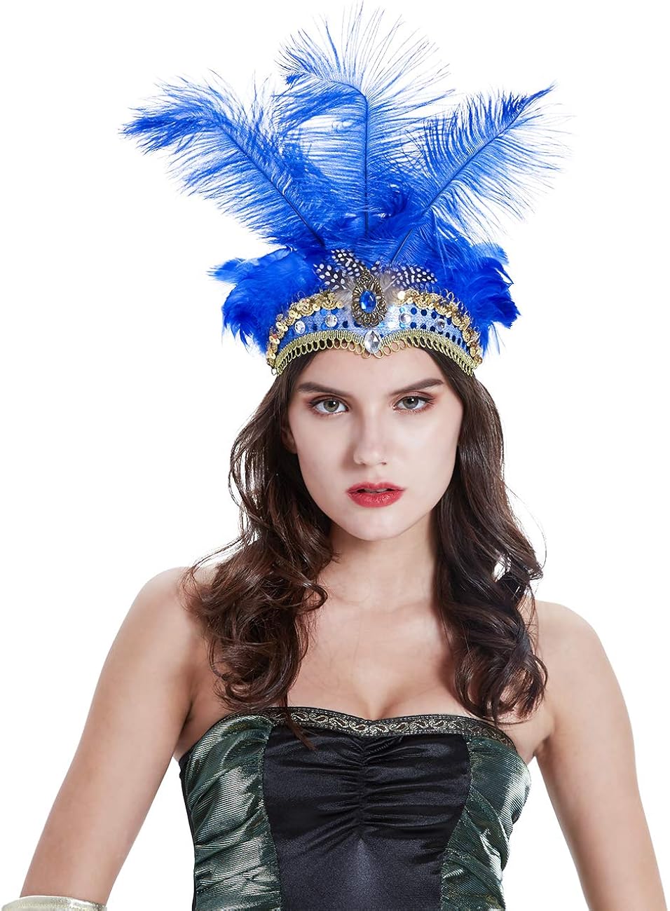 Famvos Carnival Feather Headpiece Showgirl Headband (Blue, One Size) : Clothing, Shoes & Jewelry