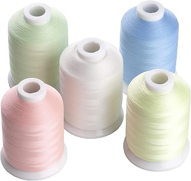 Simthread Glow in The Dark Machine Embroidery Thread 1000yards1000M 5 spools Set 30WT for Halloween Christmas Embroidery and Sewing Machines