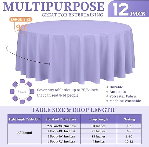 Miniatura 683 de Paquete de 8 manteles redondos blancos de 90 pulgadas, manteles redondos de poliéster lavables para mesa de tela decorativa resistente a